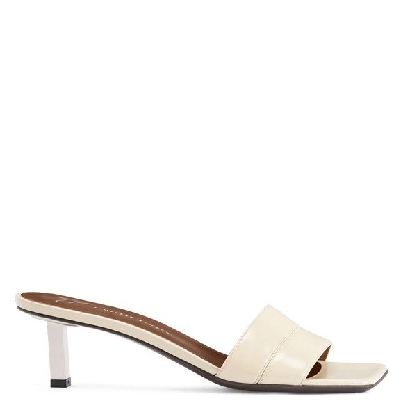 Giuseppe Zanotti Cream Leather Square Toe Kitten Heel Mules Sandals Sz 8 - Picture 5 of 16